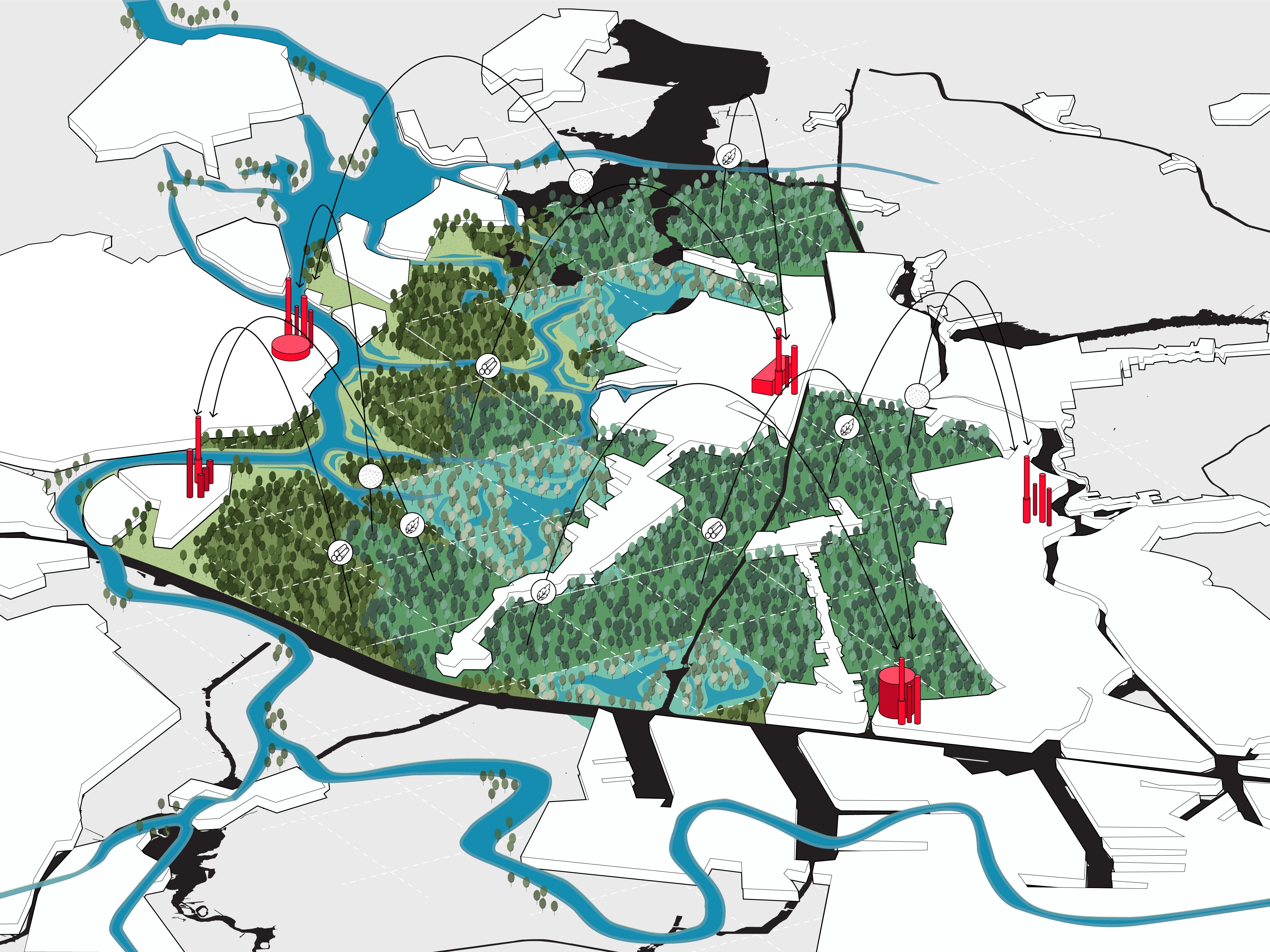 Toekomstvisie Zaanse Scheg door Flux Landscape Architecture