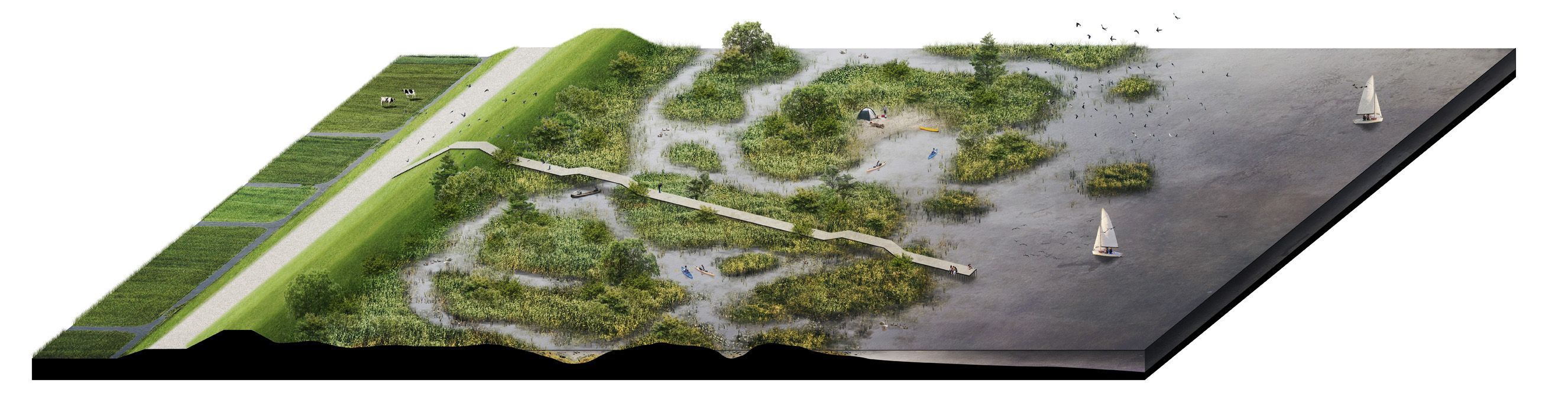 Toekomstvisie Amstelscheg door LAMA landscape architects